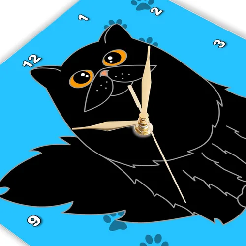 Miniatura 3 de 3dRose DPP_6109_1 - Reloj de pared, de pelo largo, color negro, gato persa con estampado de patas, 10 x 10 pulgadas