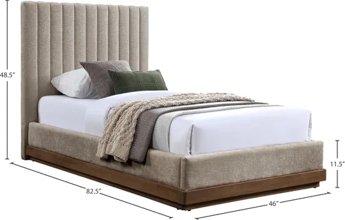 Miniatura 3 de Meridian Furniture B1245Beige-T Emmet Collection Modern Cama individual contemporánea con tela de felpilla beige suave, acabado de nogal, base