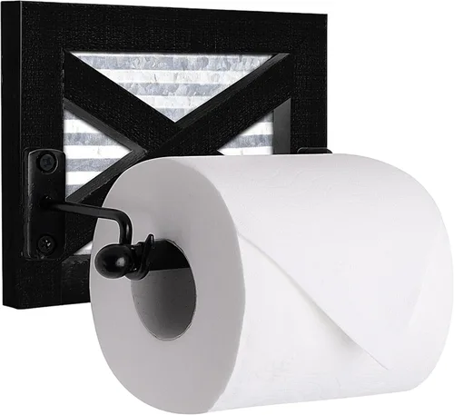 Autumn Alley Portarrollos de papel higiénico de granja negro – Accesorio decorativo de baño de granja – Madera negra y metal galvanizado corrugado –