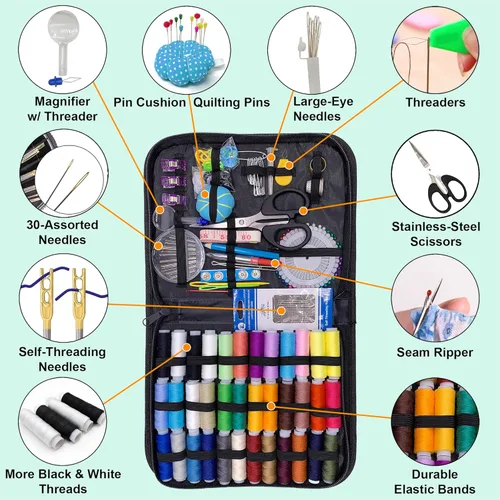 Miniatura 2 de Kit de costura para adultos con suministros y accesorios de costura, kit de costura a mano básico para pequeñas reparaciones, kit de costura