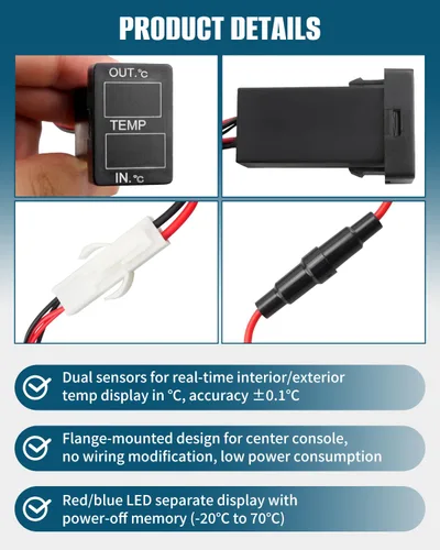 Miniatura 3 de Termómetro de Temperatura de Coche de Pantalla Dual Interna y Externa Compatible con Toyota Sequoia Tundra Tacoma 4Runner RAV4 Corolla, etc.