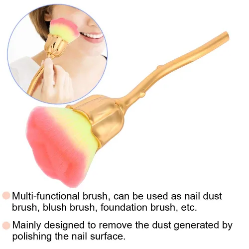 Miniatura 2 de Cepillo de polvo de uñas suave de 2 colores conveniente para uñas con mango (03-amarillo claro + polvo rosa)