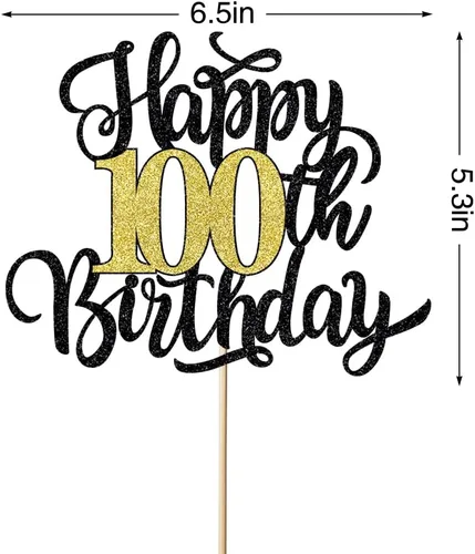 Miniatura 2 de Decoración para tarta de cumpleaños número 100, decoración de pastel de cumpleaños con purpurina negra y dorada, suministros de decoración de 100