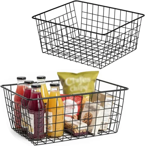 Cestas de alambre de metal para cocina, decoración de granja, organizador de almacenamiento de alimentos de metal, contenedor para refrigerador con