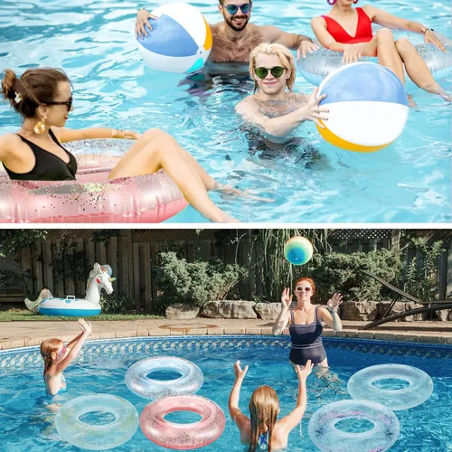 Miniatura 6 de Zhanmai 6 unidades de flotadores inflables de piscina con purpurina, anillo de natación transparente, para despedida de soltera, tubo