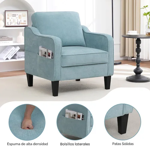 Miniatura 4 de Silla decorativa para sala de estar, silla de lectura moderna de mediados de siglo para dormitorio, sillón tapizado con bolsillos laterales, cómodo