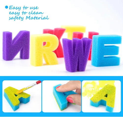 Miniatura 6 de 53 pinceles de pintura para niños, esponjas de pintura, lavables, juego de pinceles de pintura para niños pequeños de aprendizaje temprano, esponjas
