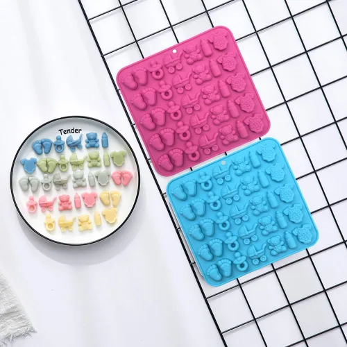 Miniatura 7 de Paquete de 2 moldes de silicona para chocolate, pies, botella de una sola pieza, carro, oso, molde de silicona para dulces, gomitas, pasteles