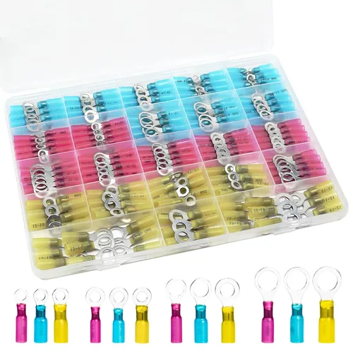 Miniatura 10 de 50 unidades de conectores de cable termorretráctiles, terminales de anillo impermeables de 12-10 AWG, terminales de cable de 12-10 AWG de 1/4" (M6)