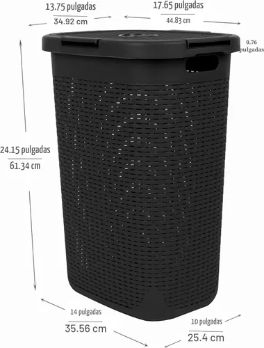 Miniatura 3 de Mind Reader Cesta delgada para ropa sucia de 60 L, cesta de ropa, tapa, diseño de mimbre, plástico, 17.65 pulgadas de largo x 13.75 pulgadas de Negro