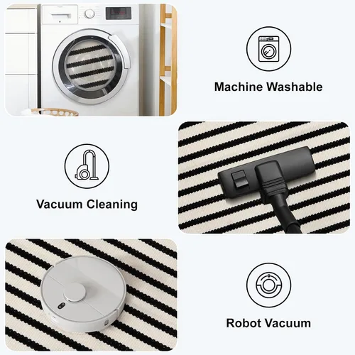 Miniatura 7 de KIMODE - Alfombra de algodón tejida con diseño a rayas en color negro, para puerta de entrada, cocina, decoración de estilo rústico
