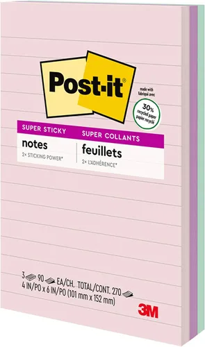 Miniatura 6 de Post-it notas superadhesivas, 5 x 8 pulgadas