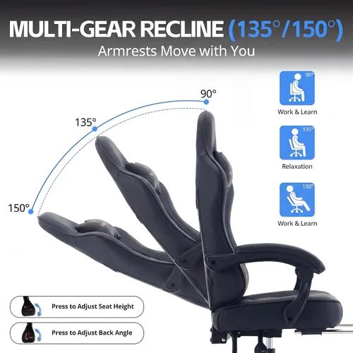 Miniatura 5 de Silla de escritorio para juegos para computadora, silla de oficina ergonómica de respaldo alto con reposapiés y soporte lumbar, sillas giratorias
