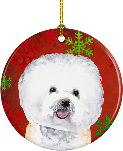 Miniatura 72 de Caroline's Treasures Bulldog English - Copos de nieve rojos y verdes, adorno de cerámica de Navidad, decoración colgante para el hogar, Navidad