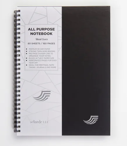 Miniatura 11 de Selarde - Cuaderno multiusos, tapa dura, 80 hojas/160 páginas con línea divisora de página media, papel de 8.5 x 11 pulgadas, 3.17 oz/m², Negro