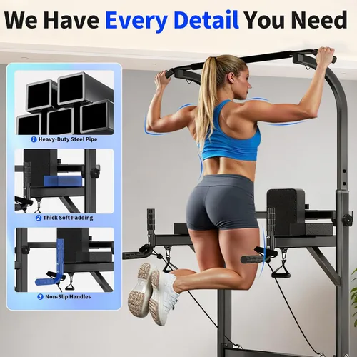 Miniatura 6 de Pull Up Tower Dip Station, Adjustable Free Standing Pull Up Bar, Multi-Function Power Tower for Home Gym Workout and Strength Training