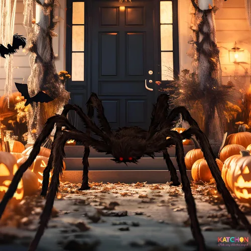 Miniatura 8 de KatchOn, Araña gigante peluda negra de Halloween, 6.5 pies, araña falsa plegable para decoración de Halloween al aire libre Decoración de verano