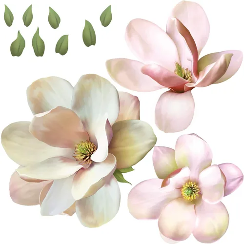 Miniatura 3 de Calcomanías de pared de flores de magnolia media, juego de 7 calcomanías de pared ecológicas, extraíbles y reutilizables