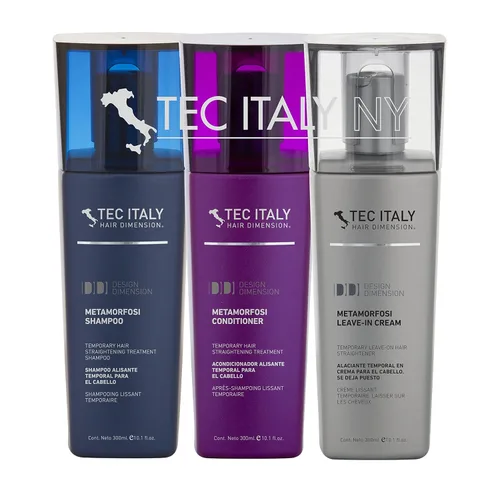 Tec Italy Paquete alisador: Champú Metamorfosi, acondicionador, tratamiento sin enjuague - 30.3 onzas líquidas, sin parabenos, para cabello rizado,