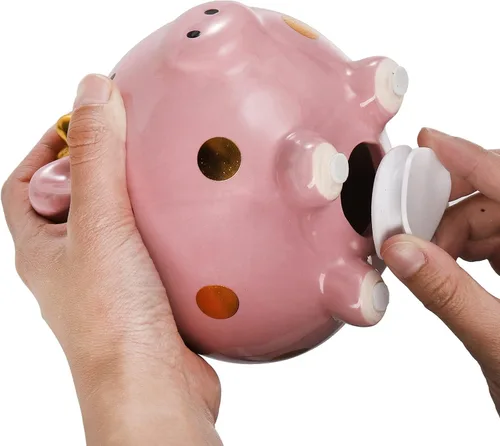Miniatura 4 de Hucha de cerámica de dibujos animados, corona de cerdo, moneda, caja de dinero, caja de ahorro de monedas para adultos, niños y niñas (rosa)