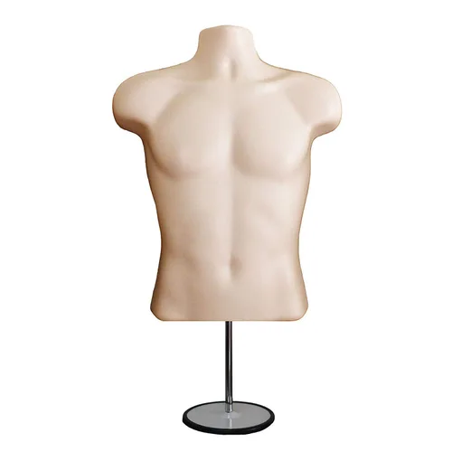Torso de maniquí masculino con soporte de metal, cuerpo hueco en la espalda, apilable, forma de vestido para exhibición de camisetas, encimera,