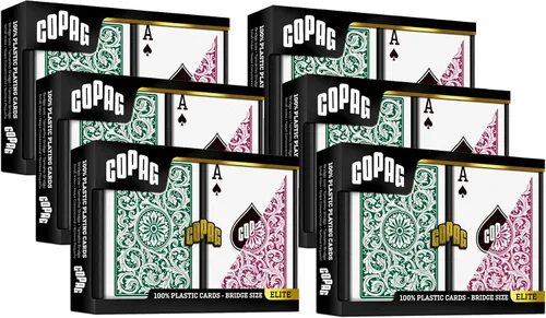 Miniatura 10 de Copag 1546 Diseño 100% Plástico Cartas de Juego, Tamaño Bridge (Estrecho) Verde/Burdeos (Índice Jumbo, 1 Juego)