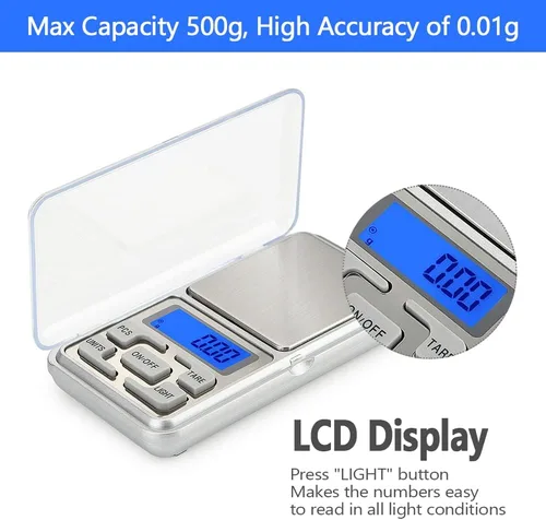 Miniatura 4 de Báscula digital de bolsillo, capacidad de 17.64 oz, balanza de alta precisión de 0.00 oz, báscula de recarga de mini gramos electrónicos, báscula