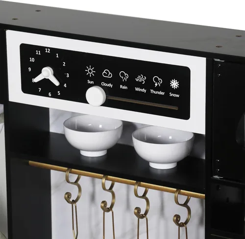 Miniatura 6 de Cocina de juego de madera con luz y sonido, fregadero de juguetes y dispensador de agua con agua corriente, juego de cocina grande para niños Negro