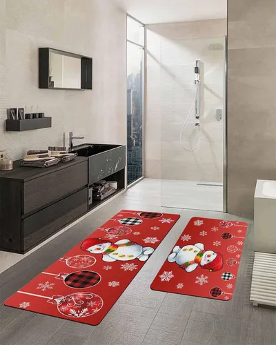 Miniatura 2 de Tapete de baño de muñeco de nieve rojo para bañera, antideslizante, de secado rápido y absorbente, de tierra de diatomeas, para fregadero de cocina