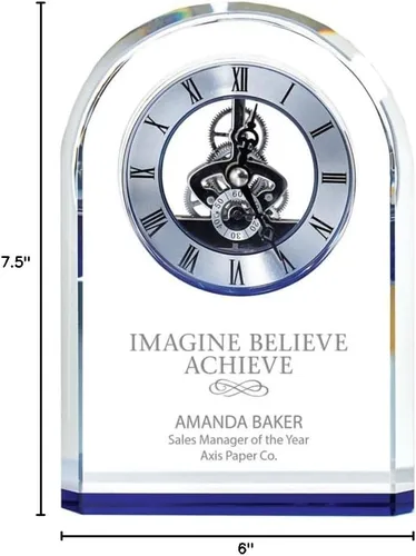 Miniatura 5 de Baudville Reloj de esqueleto arqueado con acento azul, grabado personalizado de hasta tres líneas y selección de versos preescritos Arqueado azul