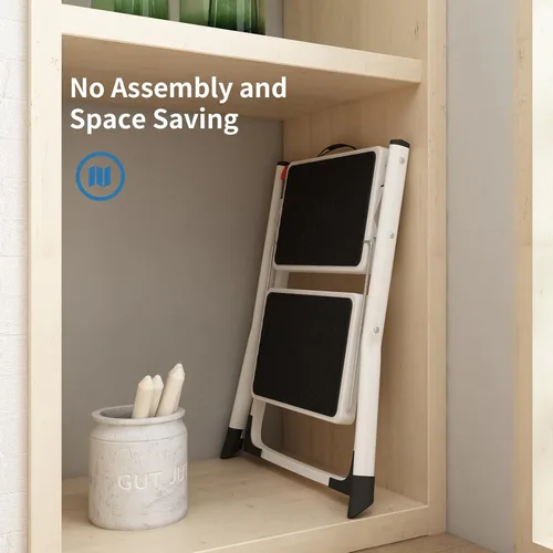 Miniatura 6 de Taburete plegable de 2 escalones con base antideslizante y pedal ancho, ligero y resistente taburete portátil de 330 libras para cocina, despensa