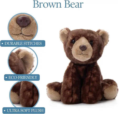 Miniatura 6 de The Petting Zoo Peluche de oso marrón, regalos para niños, animales salvajes del zoológico Onez, juguete de peluche de oso marrón de 9 pulgadas