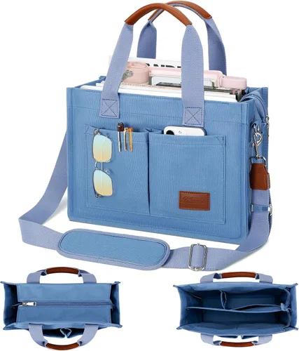 Miniatura 14 de Bolso grande de lona con compartimentos y cremallera para mujer de KKXIU, bolso cruzado, de trabajo, bíblico, de mensajero con bolsillos