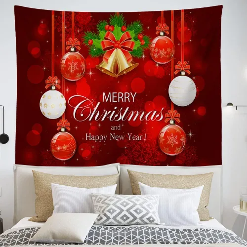 OTOSTAR Tapiz de Navidad con diseño de bola de Navidad, Feliz Navidad y Feliz Año Nuevo, tapiz para colgar en la pared, adornos de Navidad, adornos