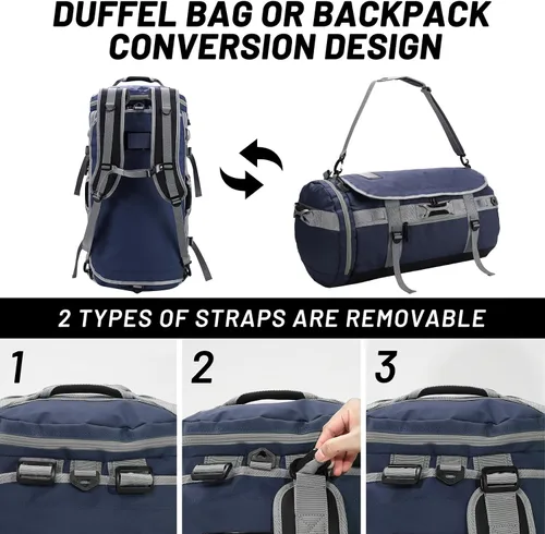 Miniatura 38 de MIER Mochila deportiva grande con compartimento para zapatos, resistente y resistente al agua, azul marino, 45L