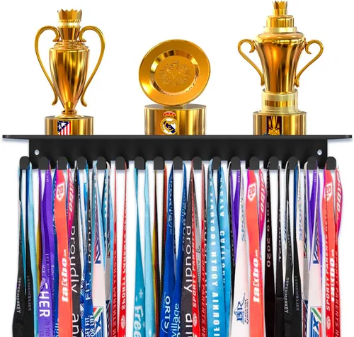 Dafftos Colgador de Medallas Soporte de Cinta Organizador de Pared de Metal para Premios Cinta Animadora Gimnasia Fútbol Corredor Medallas