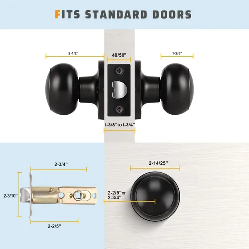 Miniatura 5 de Manija de puerta de acero macizo con diseño de bola antigua, para puerta de trastero, dormitorio, baño 609 Negro