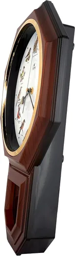 Miniatura 6 de JUSTIME Unique 12 North America Bird's Song Schoolhouse - Reloj de pared con péndulo de campanillas cada hora melodía hecha en Taiwán Madera oscura