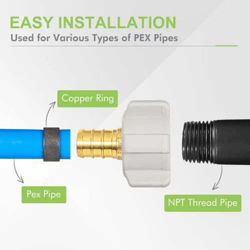 Miniatura 6 de Paquete de 2 adaptadores giratorios NPT hembra, PEX 1/2 pulgadas x 1/2 pulgadas NPSM hembra roscadas de latón accesorios PEX, puerto completo