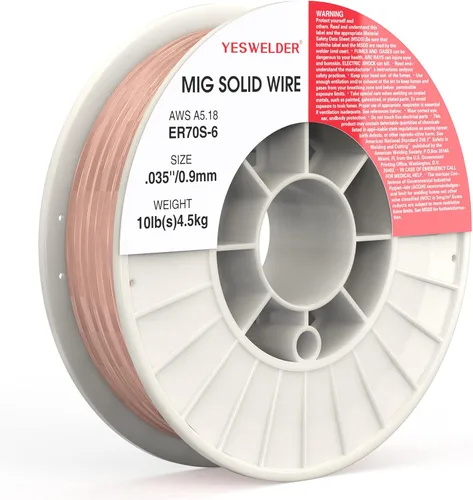 YESWELDER Alambre de soldadura MIG, ER70S-6 acero al carbono sólido, 0.035 pulgadas, 10 libras (0.035 in 9.9 lbs), alambre MIG de alta alimentación,