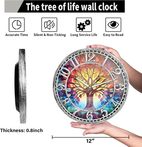 Miniatura 3 de WANGIRO Reloj de pared con diseño de árbol de la vida, de 12 pulgadas, movimiento silencioso, reloj de cronometraje preciso, ideal para salas
