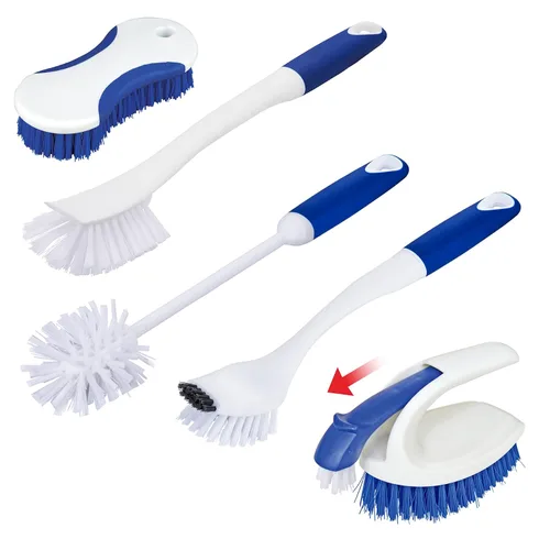 CELOX Juego de cepillos de cocina con mango ergonómico, cepillos de limpieza profunda, incluye cepillo para platos (azul)
