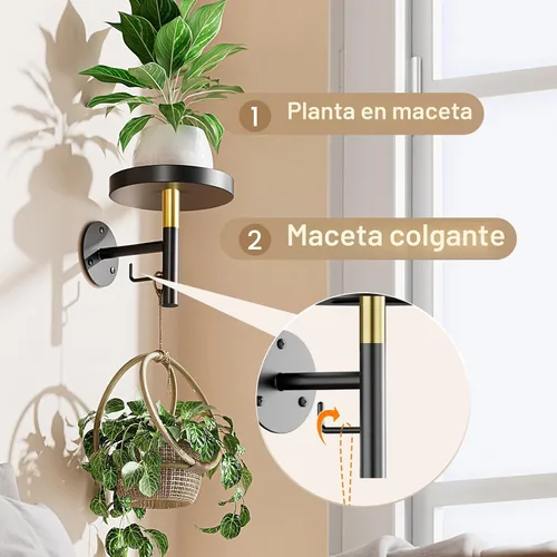 Miniatura 6 de YUOROS Paquete de 3 Soportes de Plantas de Pared, Macetas de Pared para Plantas de Interior, Estanterías Colgantes para Plantas de Ventana, Negro