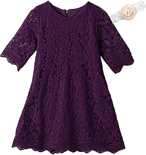KISSOURBABY Vestido vintage de encaje floral para niñas vestido bohemio de fiesta de princesa de manga 34