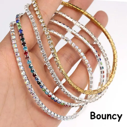 Miniatura 6 de Suyi Tobillera de cristal para mujer, 4 piezas, tobilleras elásticas de tenis, cadena elástica para el pie