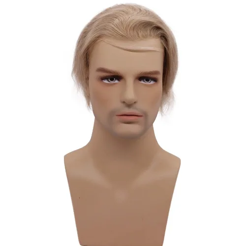 Miniatura 3 de Toupee - Peluca de cabello humano europeo con encaje frontal suizo y línea capilar natural para hombre, con piel sintética, sistema de reemplazo