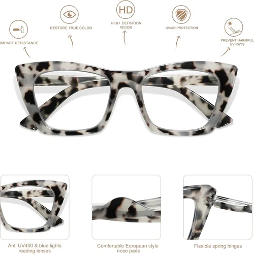 Miniatura 4 de AMOMOMA Anteojos de lectura de gran tamaño para mujer, diseño de ojo de gato a la moda, lector de computadora con luz azul AM6028 Ac1 Blk+c2 Tortuga