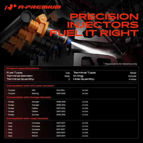 Miniatura 2 de A-Premium 4 agujeros 4 piezas inyectores de combustible compatibles con Jeep Compass 2007-2017, Patriot 2007-2017 y Dodge Journey 2009-2015, Avenger
