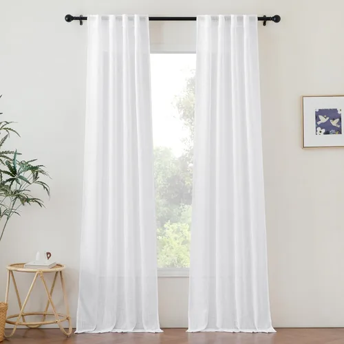 Miniatura 35 de NICETOWN Cortinas de lino semitraslúcidas para dormitorio, bolsillos para barra y pestaña trasera, tratamientos de ventana transparentes de lino