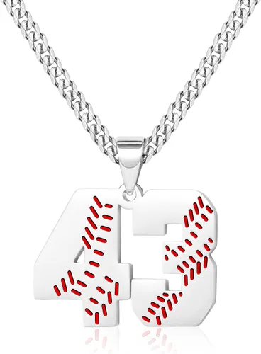 Miniatura 11 de Btysun Collares de béisbol de béisbol número 0-99 dijes de acero inoxidable para hombres, regalos de béisbol, papá, marido, regalo de Navidad